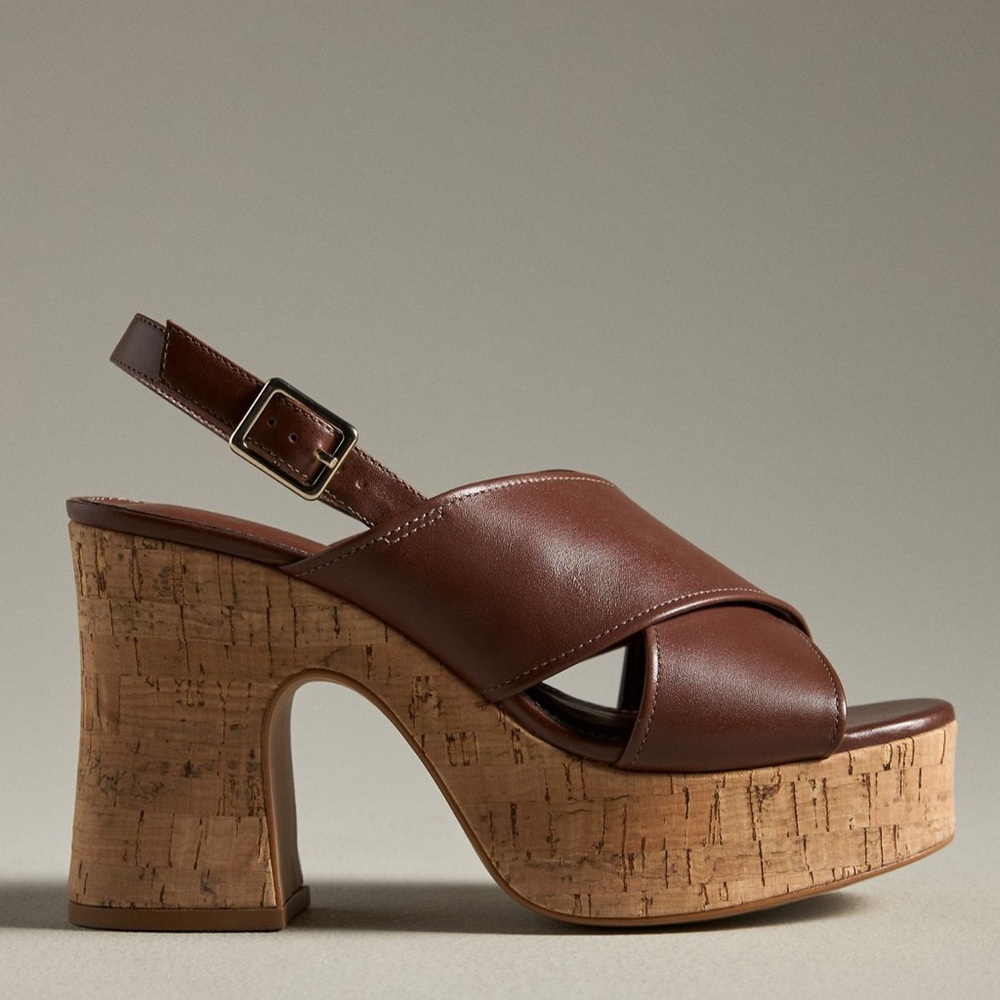 Anthropologie Cross-Strap Woven Platform Sandals